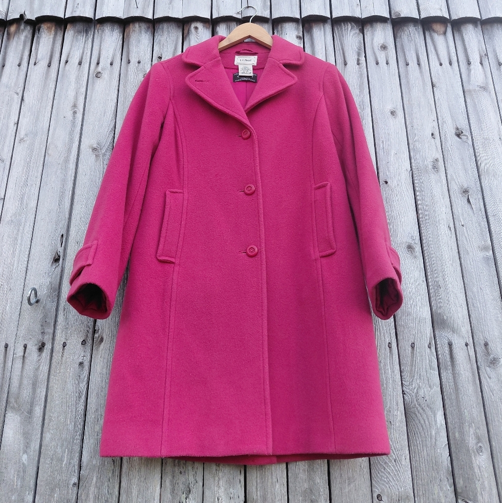 Vintage 90s LL Bean Italy dark rose pink lined wool long peacoat Womens 6